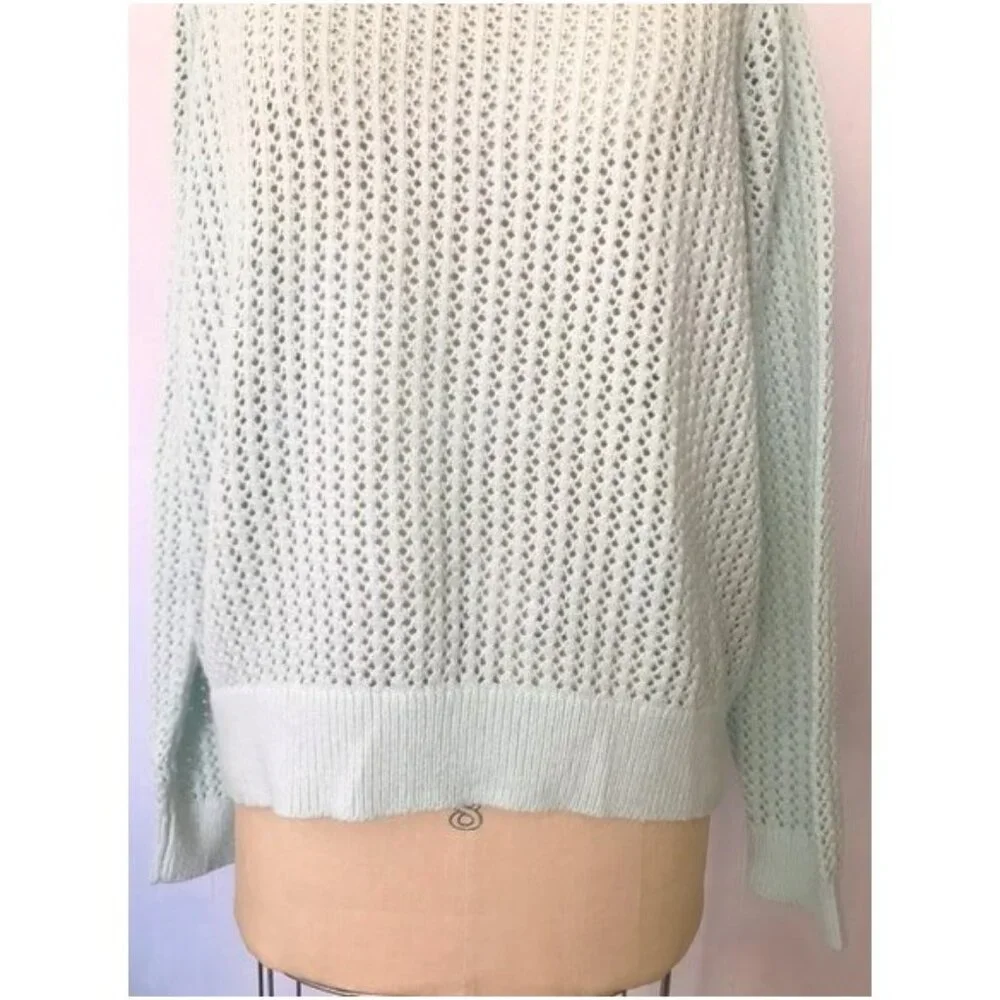 LOFT AQUA BLUE POINTELLE KNIT LONG SLEEVE SWEATER XL NWT